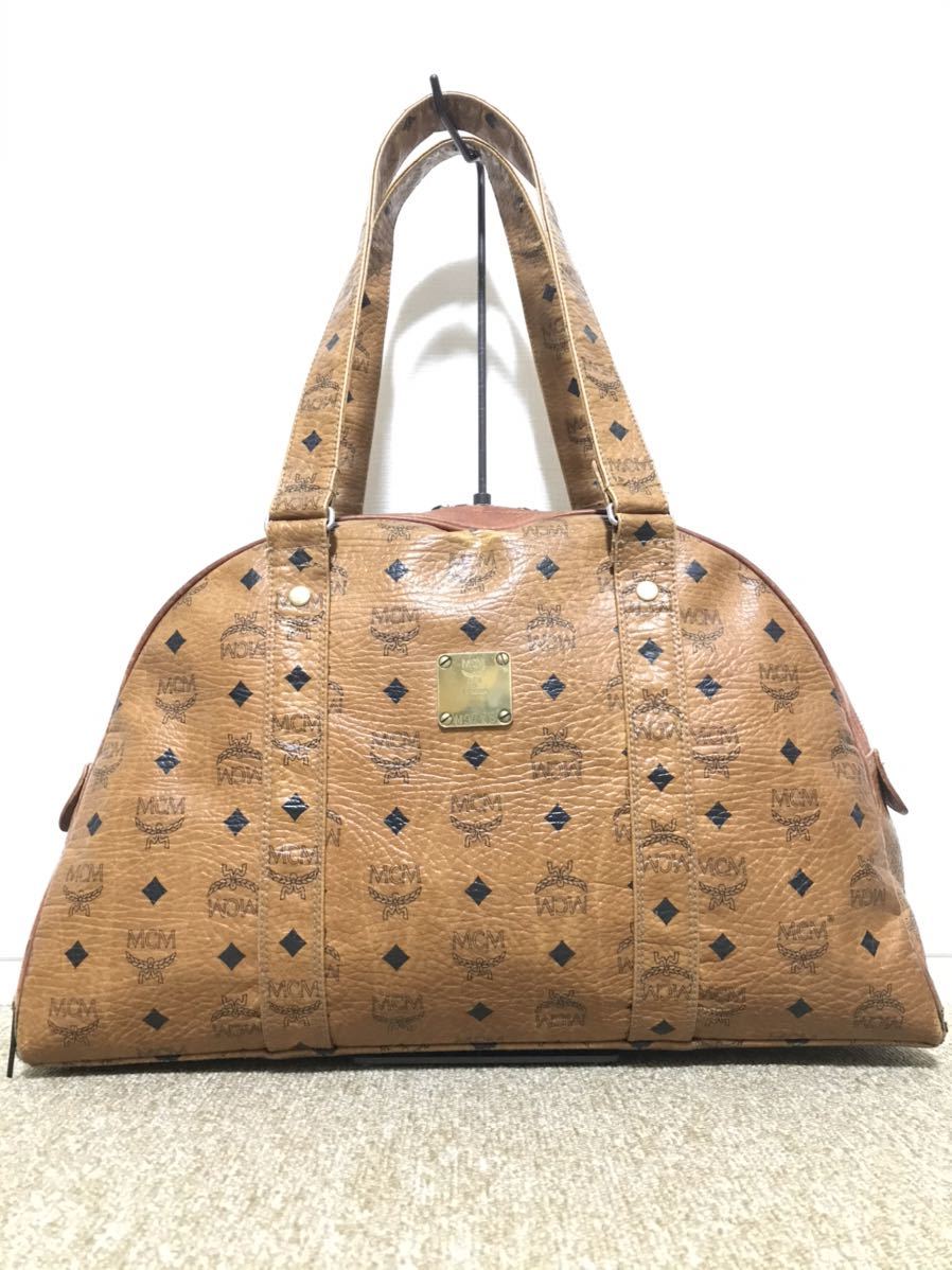 856☆送料無料匿名発送☆MCM/エムシーエム ロゴ モノグラム ヴィセトス柄 レザー 中古 ミニボストン ハンドバッグ 合皮×PVC ヴィンテージ