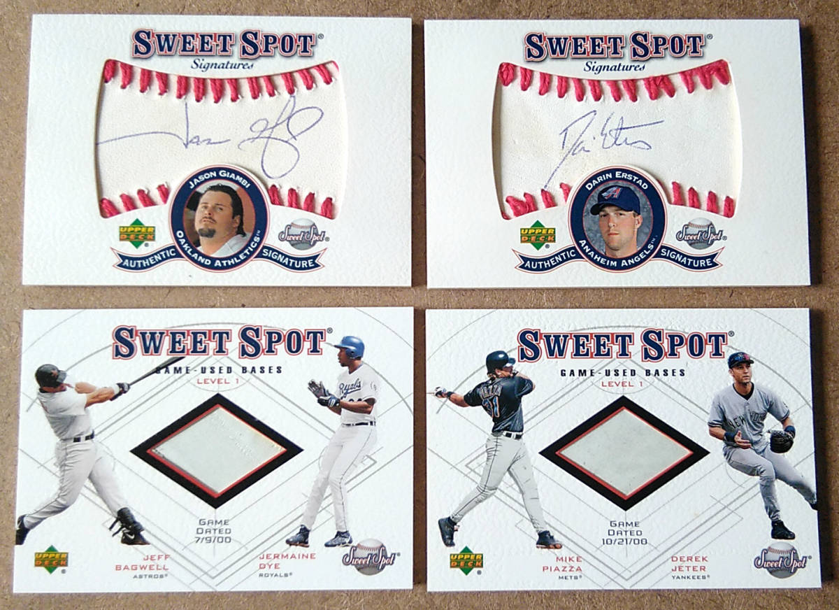 2001 Upper Deck Baseball Sweet Spot 「選手サイン入 試合使用球カード」2枚と「公式試合使用ベースカード」2枚_1