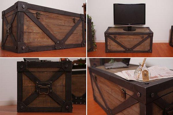 送料無料!◇【新品・未使用】アンティーク調 トランク収納 ボックス スツール テレビ台 テレビラック テレビボード トランク 収納ボックス アンティーク ( チェスター トランク型
