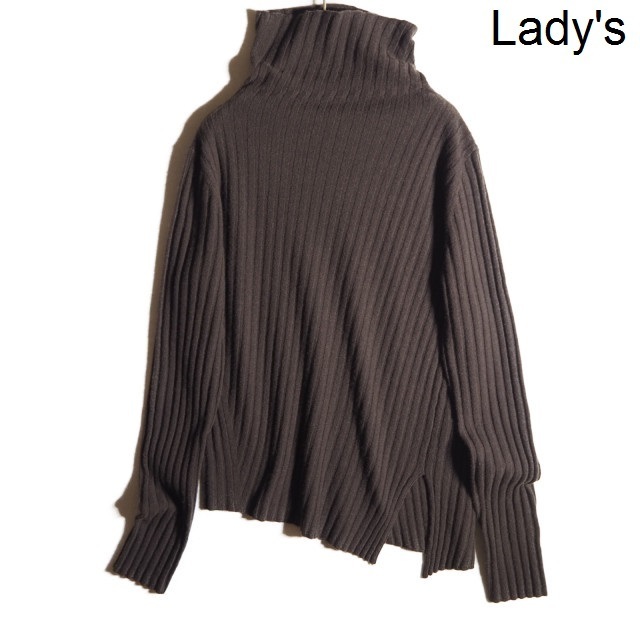 H8954P ▼L'Appartement アパルトモン▼ Rib Slit T/N KNIT アシンメトリー タートルネック スリット ウールカシミヤニット 茶 秋冬 rb