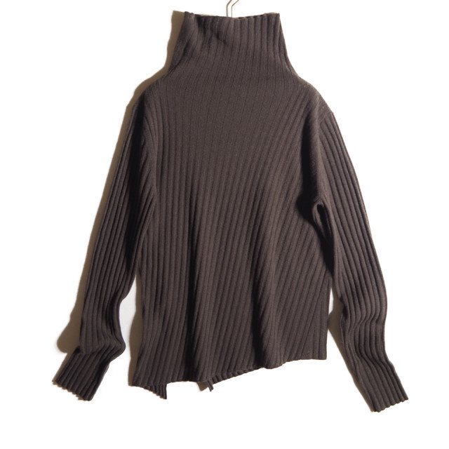 H8954P ▼L'Appartement アパルトモン▼ Rib Slit T/N KNIT アシンメトリー タートルネック スリット ウールカシミヤニット 茶 秋冬 rb