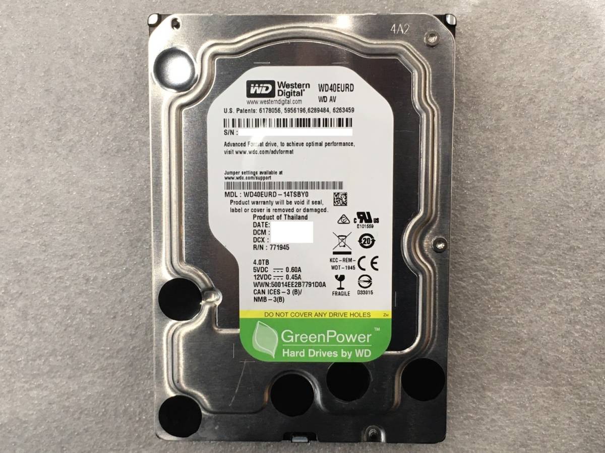 WesternDigital WD40EURD 4TB SATA 3.5インチ HDD DIGA推奨 増量換装