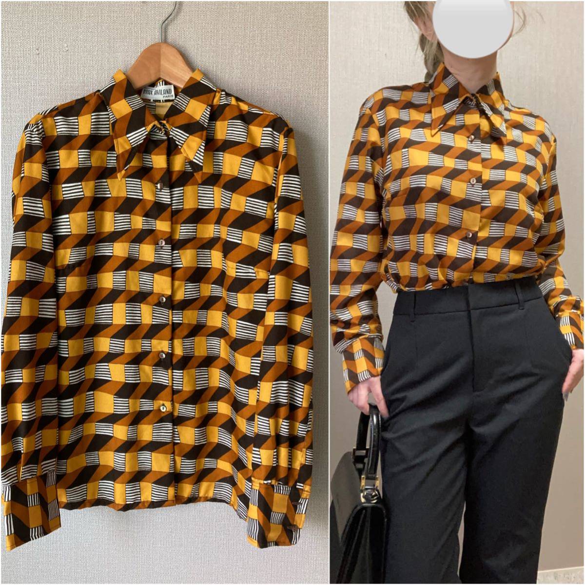 送料無料 即決 ヨーロッパ 古着 vintage アート 柄シャツ 長袖 シャツ 