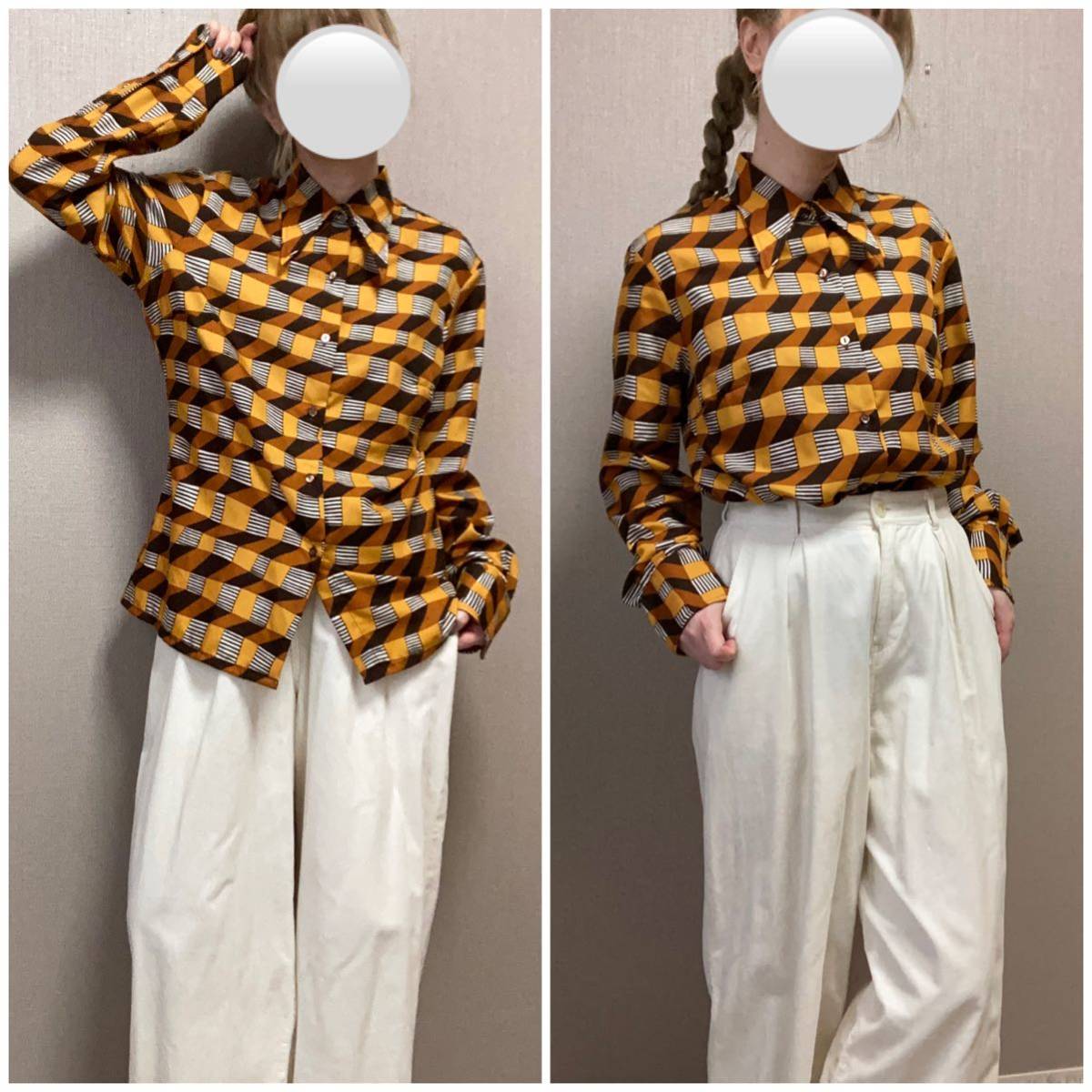 送料無料 即決 ヨーロッパ 古着 vintage アート 柄シャツ 長袖 シャツ 