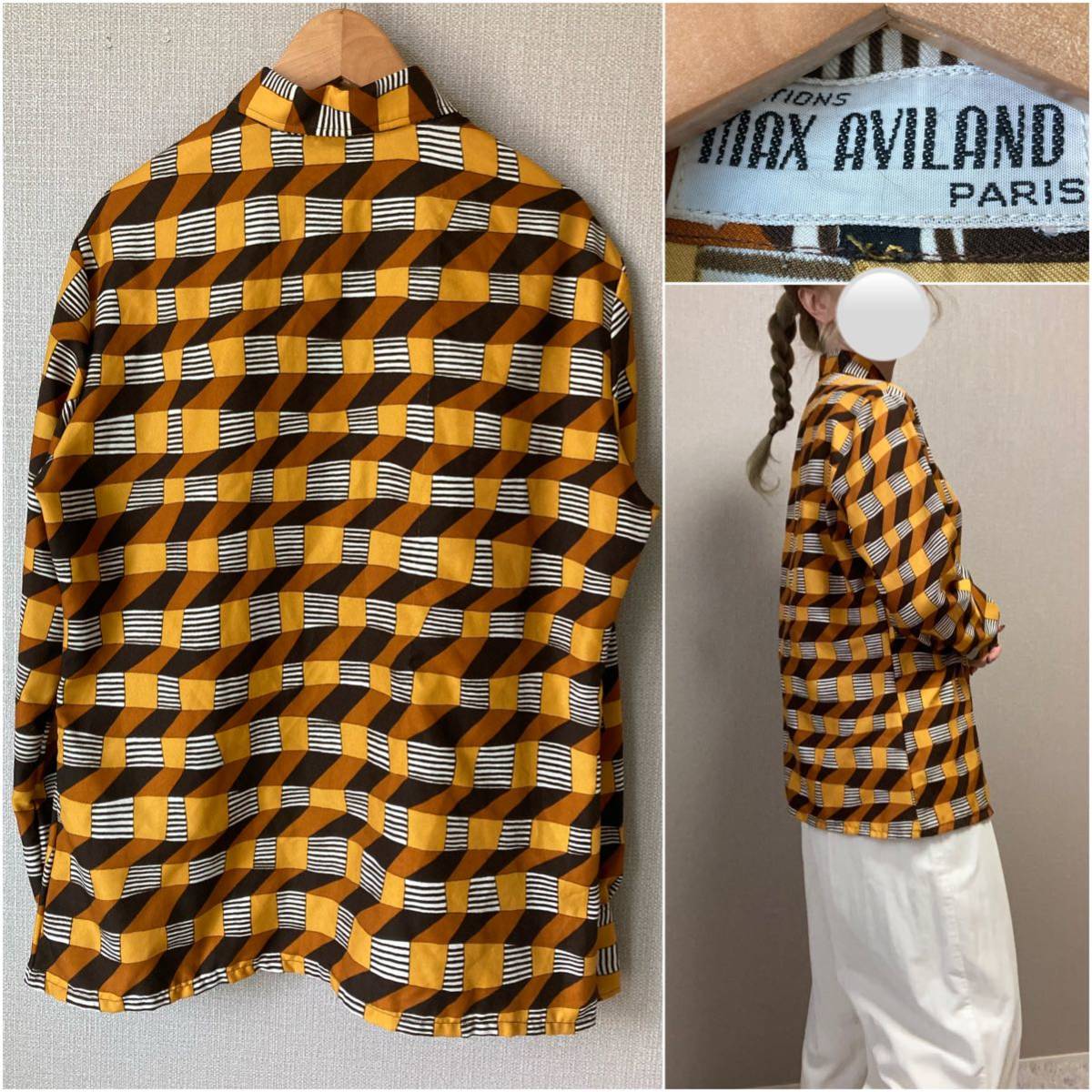 送料無料 即決 ヨーロッパ 古着 vintage アート 柄シャツ 長袖 シャツ 