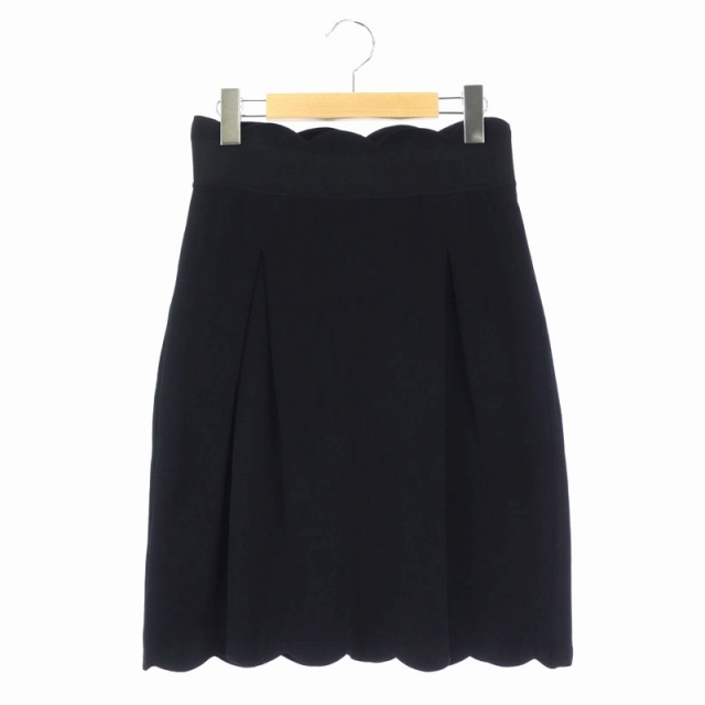 フェンディ FENDI スカラップニットスカート タイト ひざ丈 42 黒  