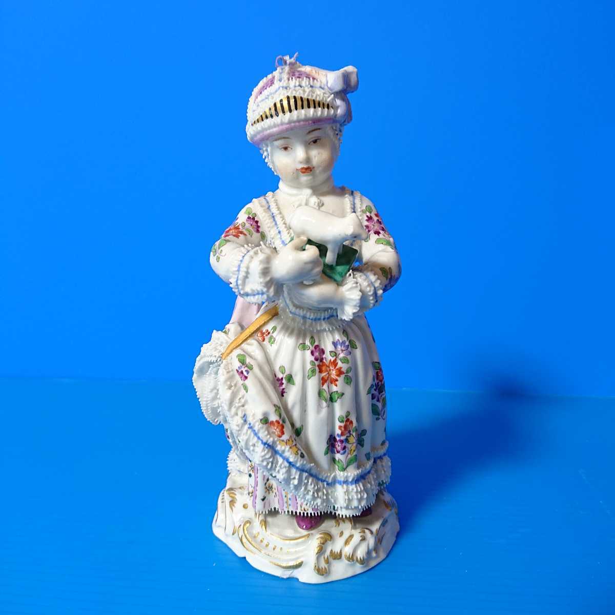 お値下げ☆マイセン手捻り人形 ホルン吹きの女と犬 お値下げ☆マイセン手捻り人形 ホルン吹きの女と犬