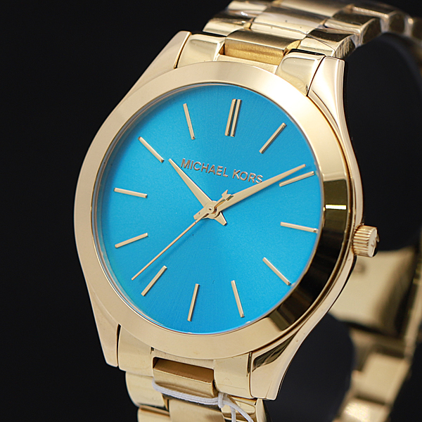 1円●未使用/稼働品【マイケル コース MICHAEL KORS】箱付き QZ 3針 ブルー文字盤 MK-3265 メンズ腕時計 A0071838