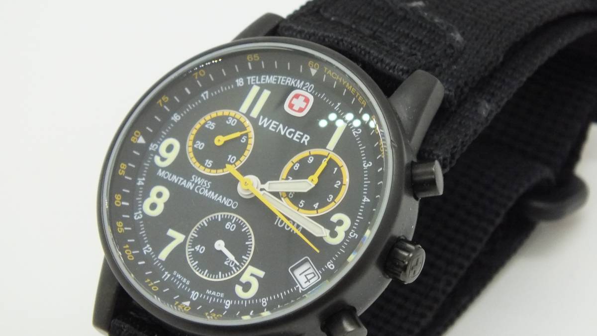 動作品□WENGER ウェンガー 腕時計 黒文字盤 Swiss Mountain Commando 