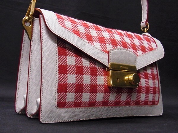 1円 □美品□ PRADA プラダ BN0924 キャンバス×レザー チェック柄 2WAY  