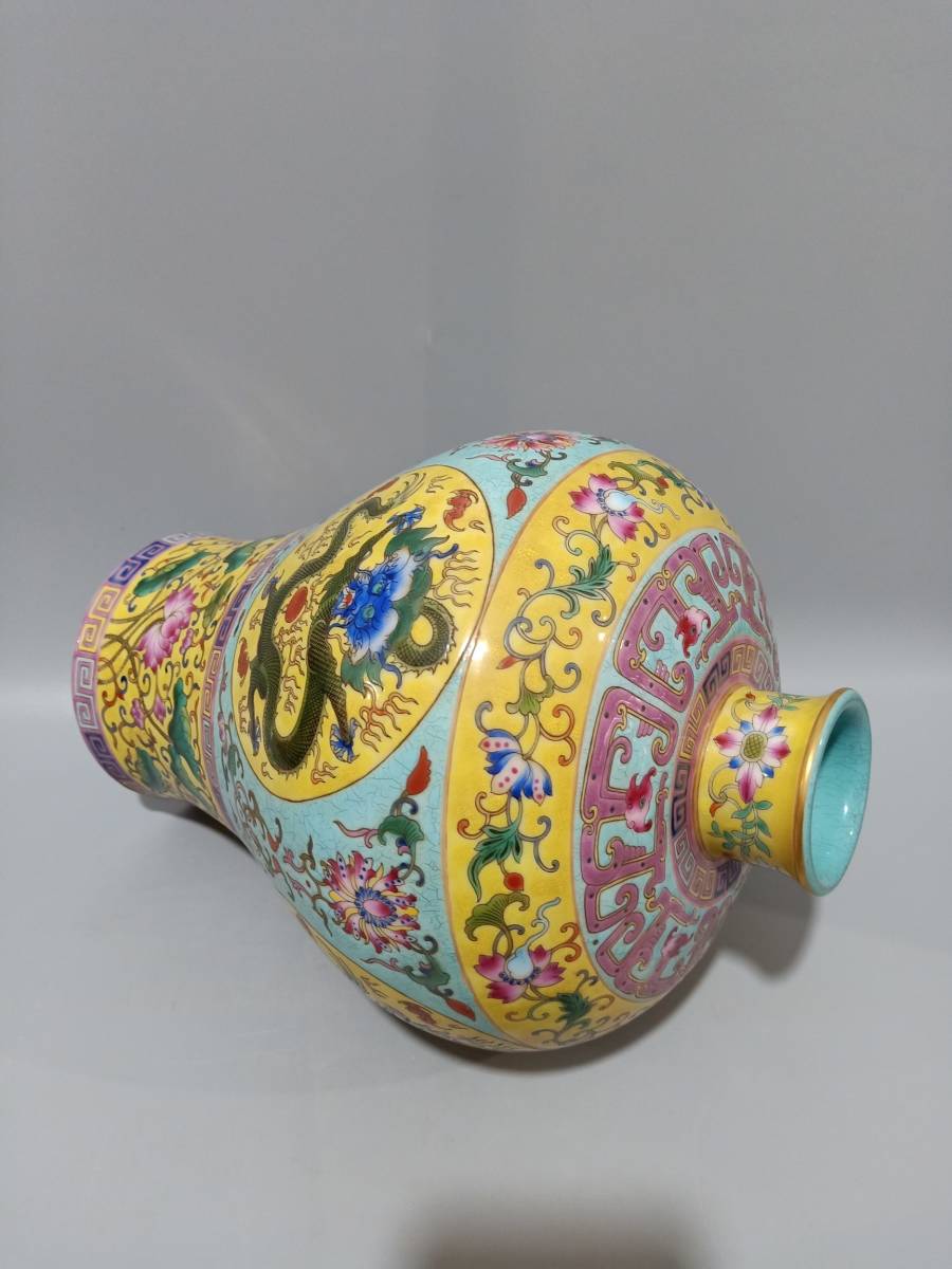 典藏】中国磁器 稀少 彩繪 龍紋 梅瓶 花瓶 花器 置物 賞物 賞瓶
