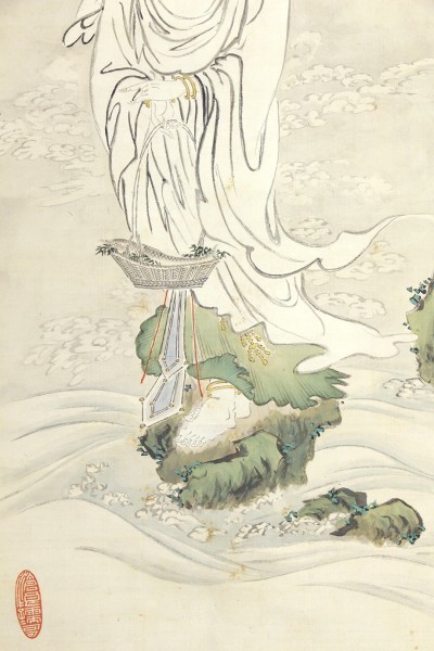真作】掛軸「木村立嶽 魚籃観音」弘化3年20歳 幕末明治 画家 狩野養信