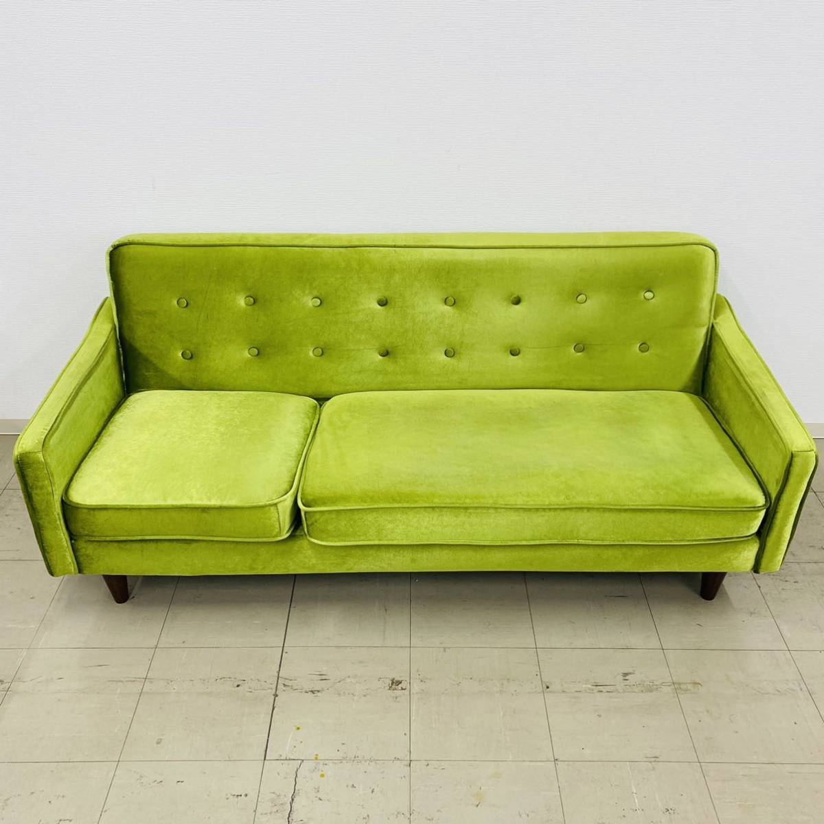 17年製造 3人掛けソファ モケットグリーン 3シーター カリモク風 みわ
