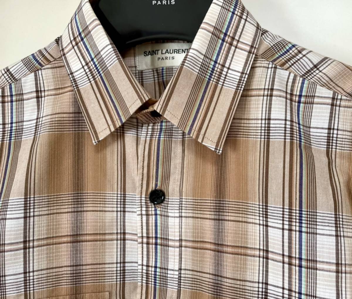 キムタク着用 サンローランパリ 15SS ラメ チェックシャツ 38 木村拓哉 