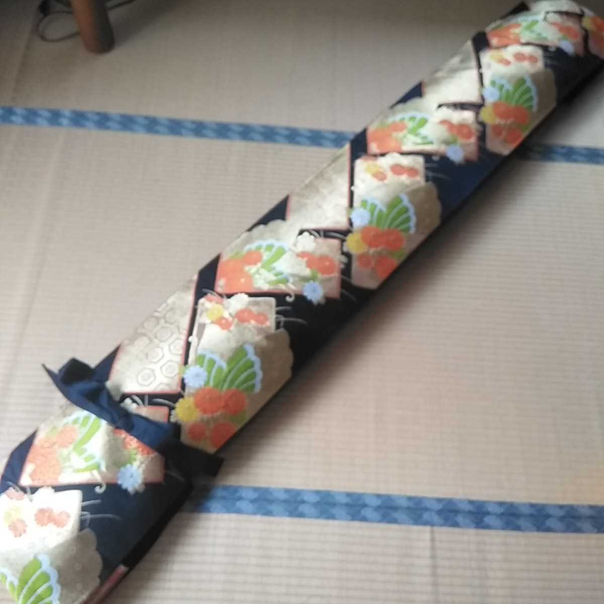 ☆琴カバー 琴油単（ゆたん） 絹袋帯リメイク 金彩 菊蝶々刺繍