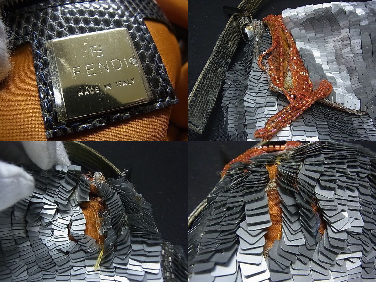 1円 FENDI フェンディ マンマバケット スパンコール×ビーズ×パイソン