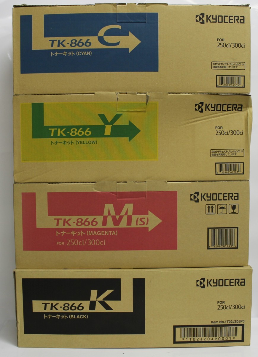【大阪発】【KYOCERA】純正未使用トナー ☆TK-866☆ 4色(ブラックx1，シアン×1，マゼンタ(S)×1，イエロー×1)4本セット (3477)