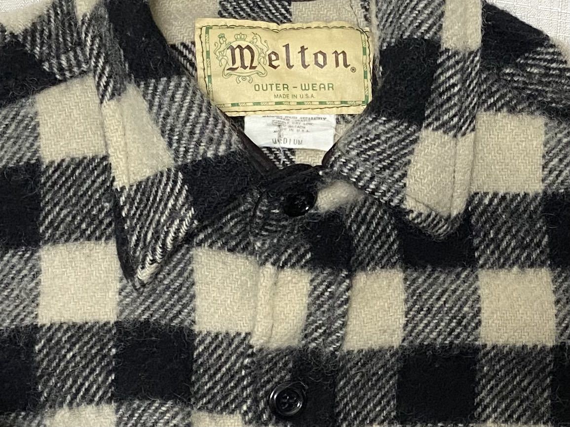 希少 黒 白 70sビンテージ MELTON USA製 ブロックチェック CPO ウール