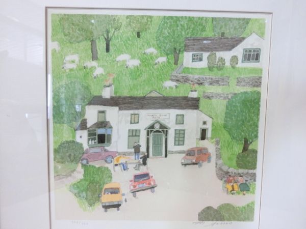 豊2063E/1C〇安野光雅 リトグラフ 「ニア・ソーリー村（ビアトリクス・ポターゆかりの地）」イギリス 206/250 直筆サイン入り 中古品〇_2