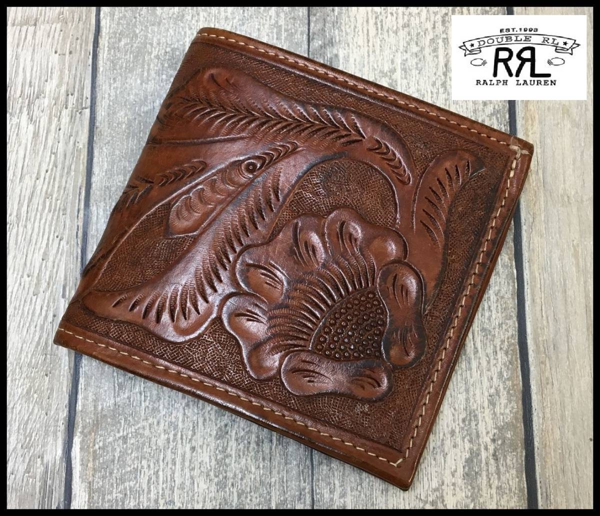 数量限定，得価 RRL ダブルアールエル Ralph Lauren ラルフローレン 花柄 フラワー カービング レザー 二つ折り ショート ウォレット 財布 小銭入れ(男性用財布)｜売買されたオークション情報、yahooの商品情報を 服飾小物