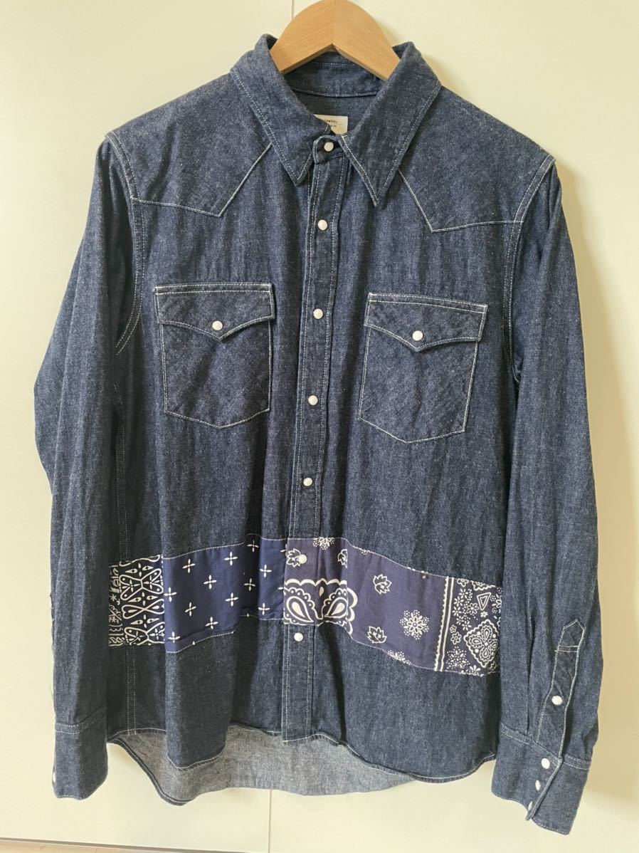 visvim 美品 SS BANDANA BORDER SHIRT ONE WASH サイズ3 ネイビー NAVY 