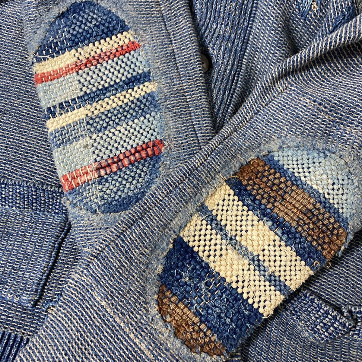 美品 KAPITAL 刺し子 インディゴ ダメージ 加工 ニット カーディガン 2 