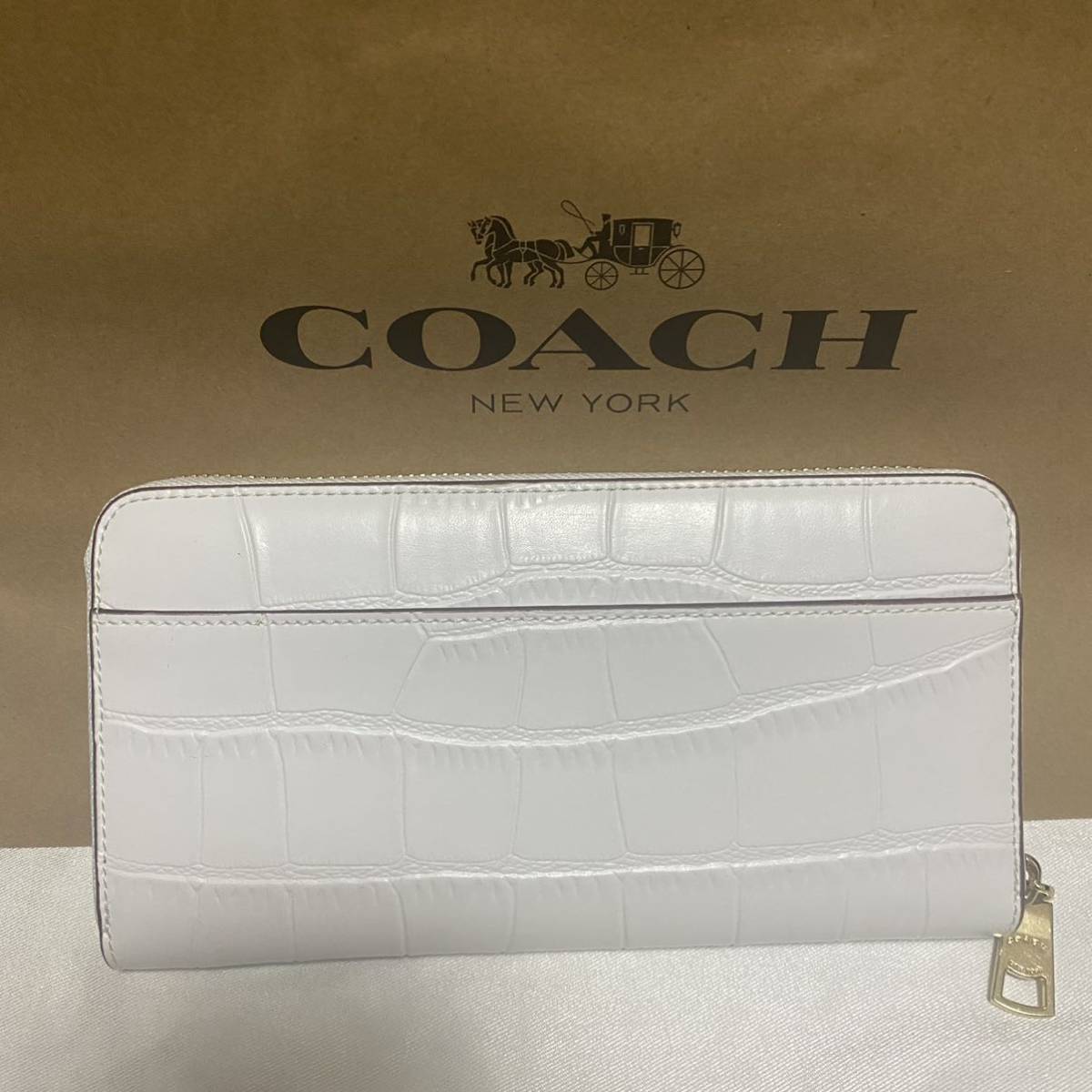 COACH シグネチャー エンボス 長財布 ホワイト 新品】コーチ クロコ エンボスド シグネチャー 本革 長財布 ホワイト