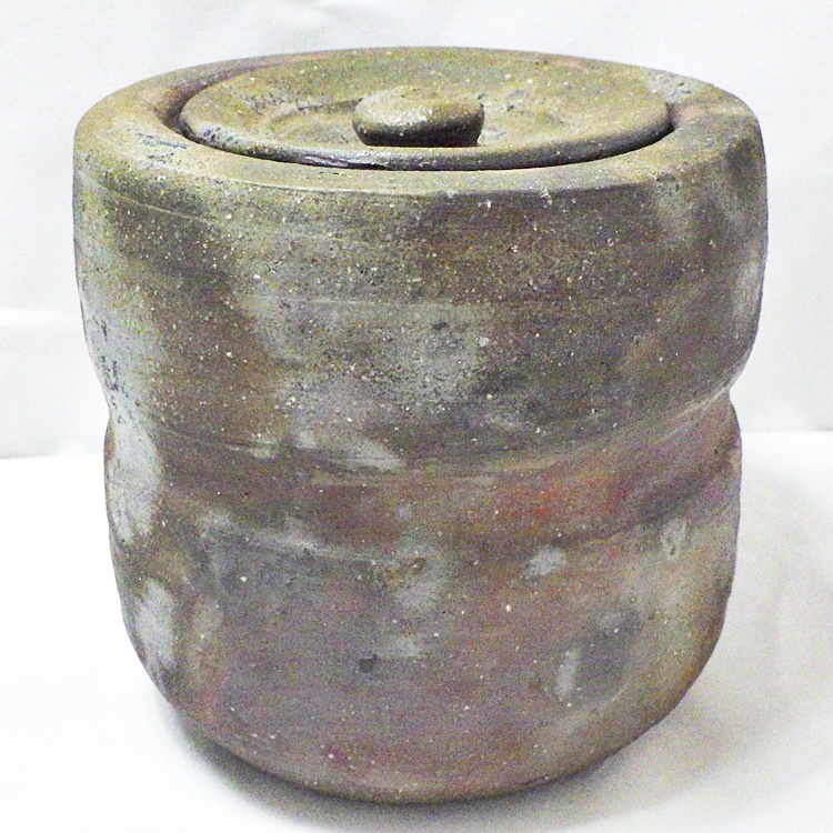 CW125 時代物【東製】薩摩焼 錫蓋 色絵 菊竹雀文 茶壺 高10.7cm 木箱附