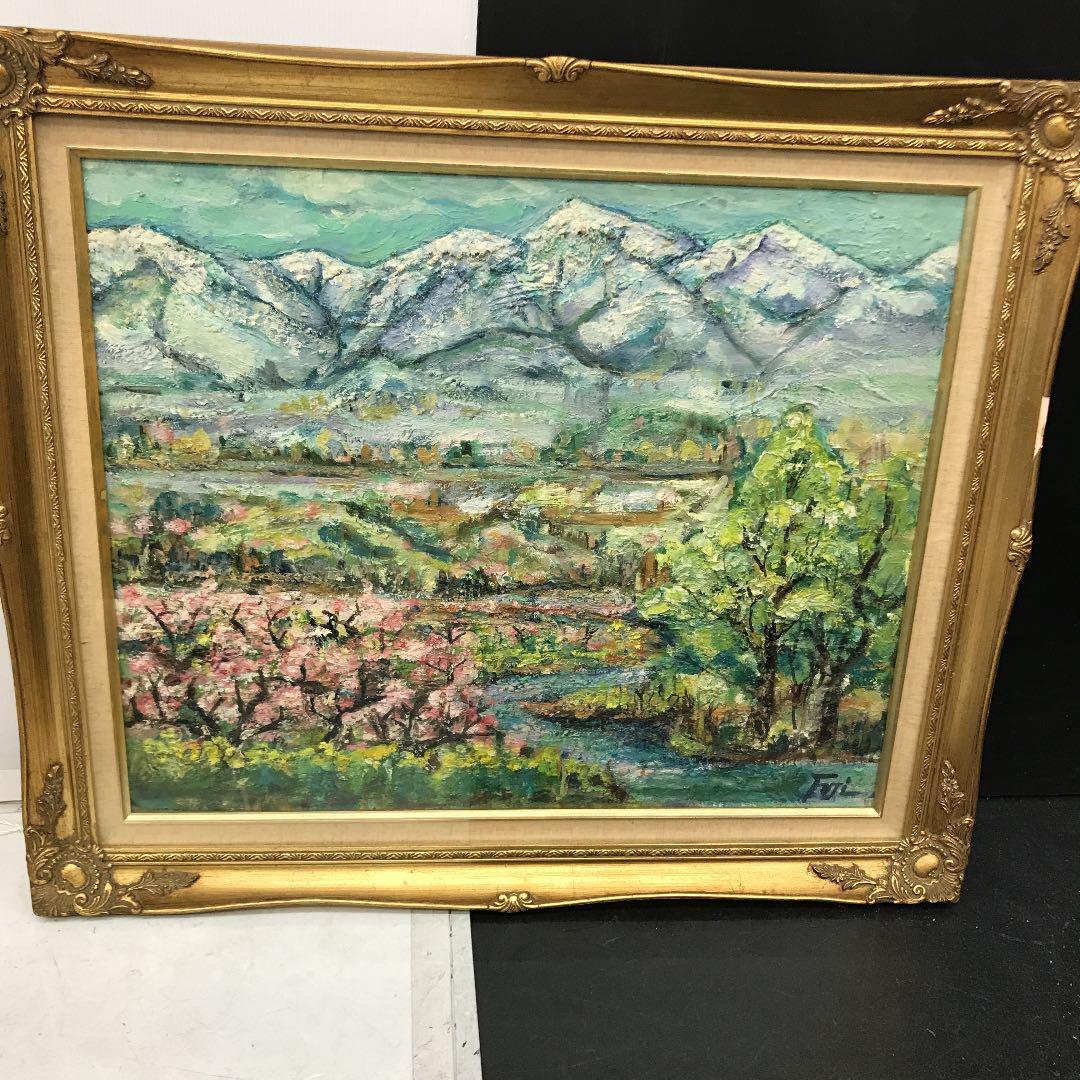 アンティーク 絵画 油絵 油彩画 額縁 桜 山林 森林 春 風景画 Fuji K 飾り物 ビンテージ ヴィンテージ 昭和レトロ レトロ _1