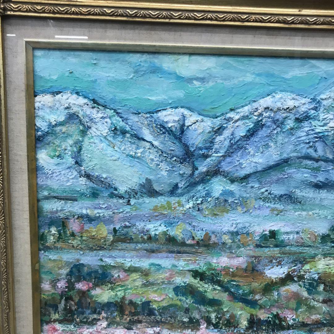 アンティーク 絵画 油絵 油彩画 額縁 桜 山林 森林 春 風景画 Fuji K 飾り物 ビンテージ ヴィンテージ 昭和レトロ レトロ _2