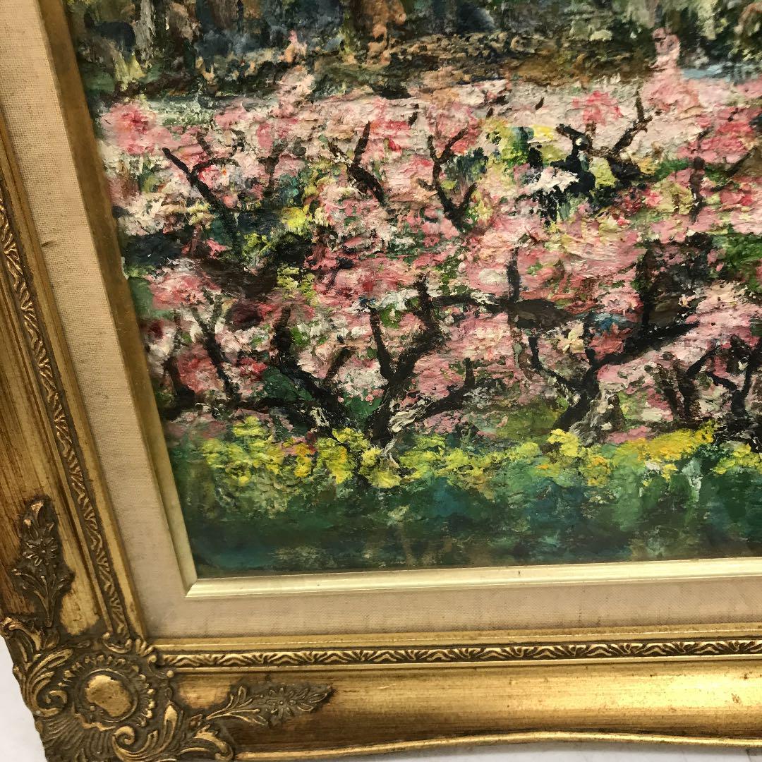 アンティーク 絵画 油絵 油彩画 額縁 桜 山林 森林 春 風景画 Fuji K 飾り物 ビンテージ ヴィンテージ 昭和レトロ レトロ _5
