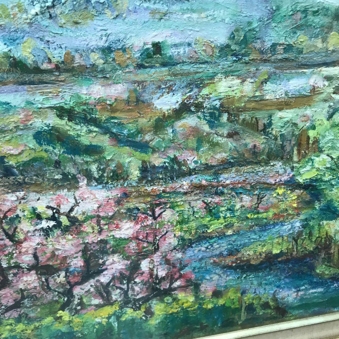 アンティーク 絵画 油絵 油彩画 額縁 桜 山林 森林 春 風景画 Fuji K 飾り物 ビンテージ ヴィンテージ 昭和レトロ レトロ _6