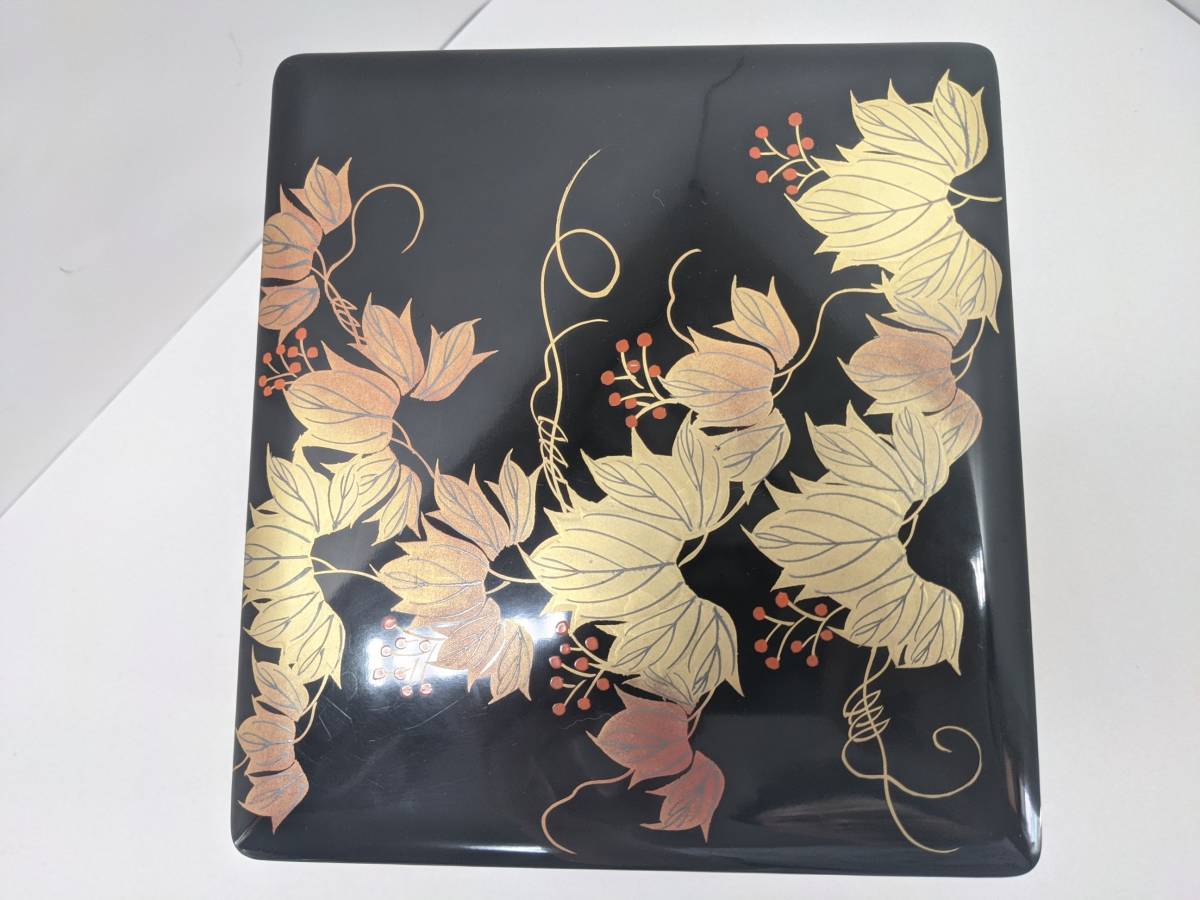 川連漆器 ｜漆器重箱 長角三段重（トレー付）〔28×15×20 川連漆器木製