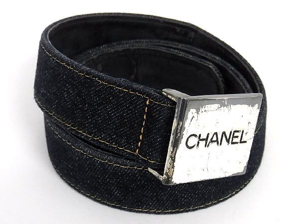 シャネル CHANEL シルバー金具 ベルト レザー ロゴ プレート 0 表記