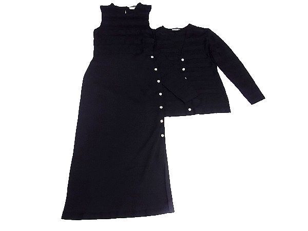 1円 ■新品同様■ Salvatore Ferragamo フェラガモ レーヨン セットアップ ノースリーブ ワンピース 洋服 レディース ブラック系 K5525KN