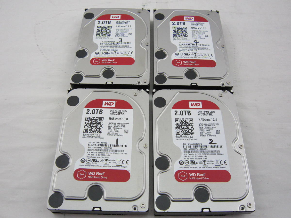 2TB Digital Red Western WD SATA WD20EFRX 4台セット HDD RED 