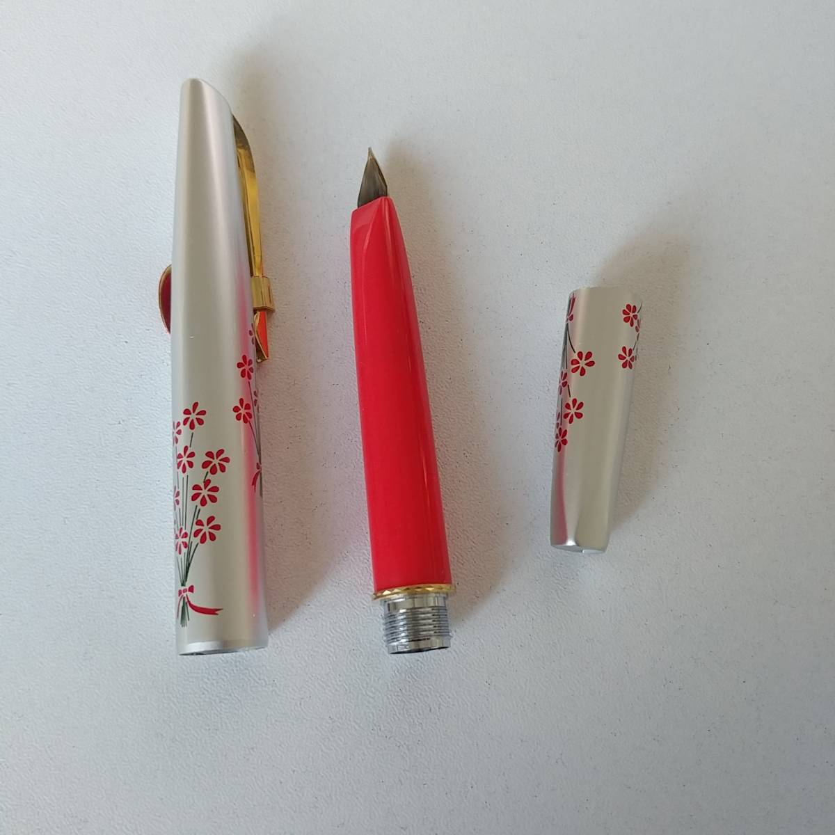 プラチナ 万年筆 14K 細字 刻印あり 花柄 C 万年筆 プラチナ PLATINUM