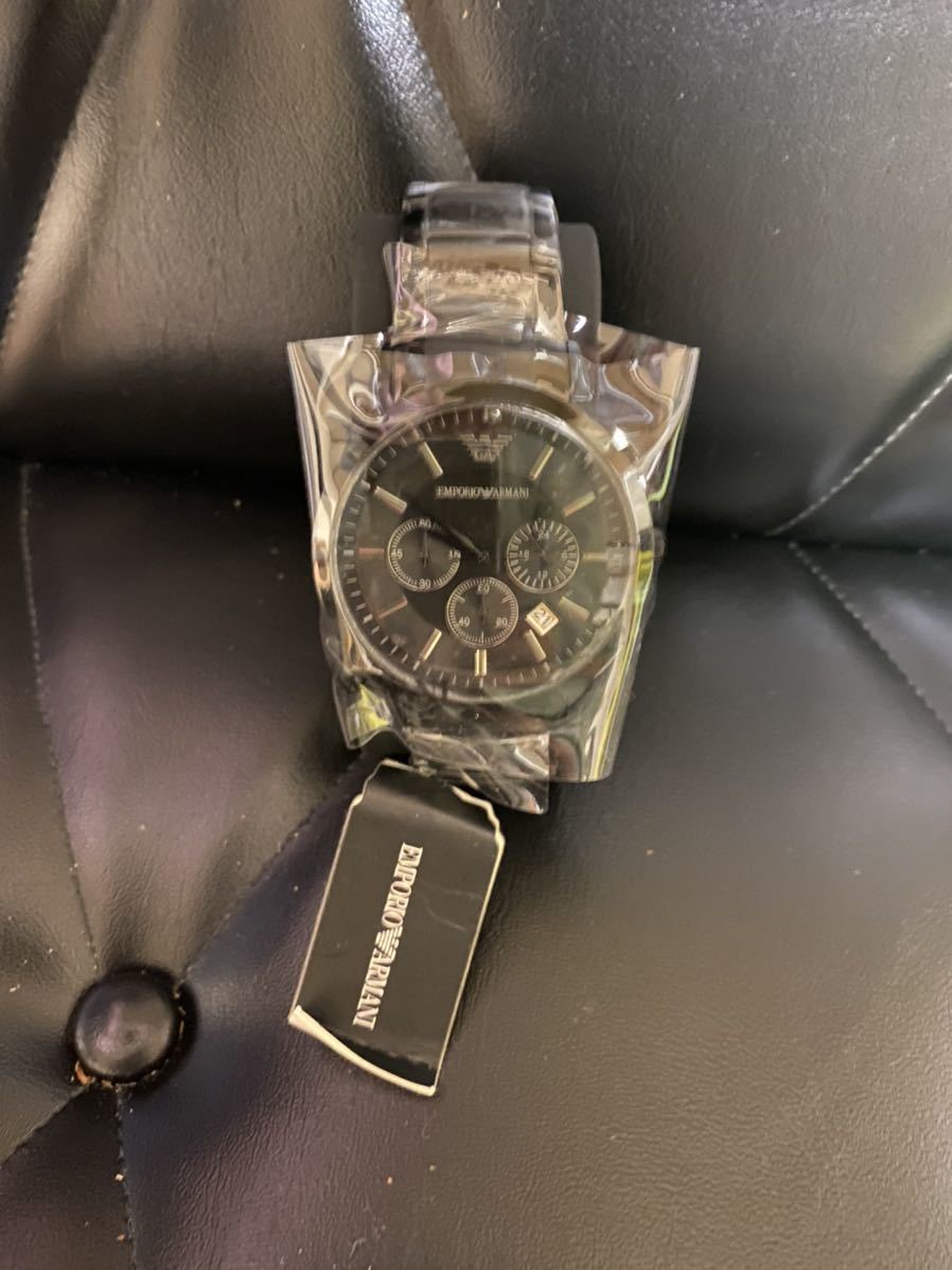 新品未使用 【電池交換済み】Emporio Armani ブラックレザー腕時計 ARMANI EMPORIO エンポリオアルマーニ 腕時計 0 電池切れ | - BATTERY