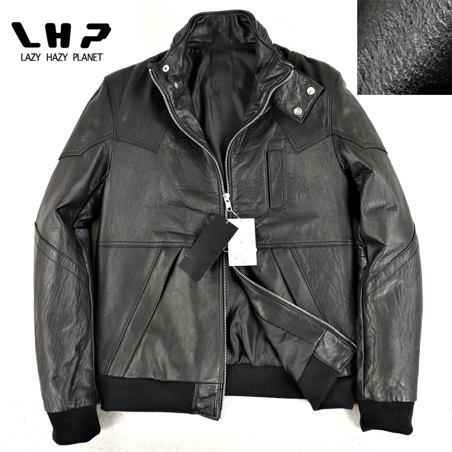 定価￥27，300- 新品 タグ付き L.H.P. エルエイチピー 羊革 ラムレザー シングルライダースジャケット ブラック 黒 M スリム メンズ