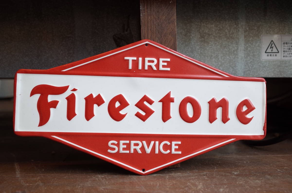 新品　Firestone ファイヤーストーン　メタルサイン　エンボス　看板　世田谷ベース　アメリカ　インテリア　ガレージ　ハーレー　hotrod