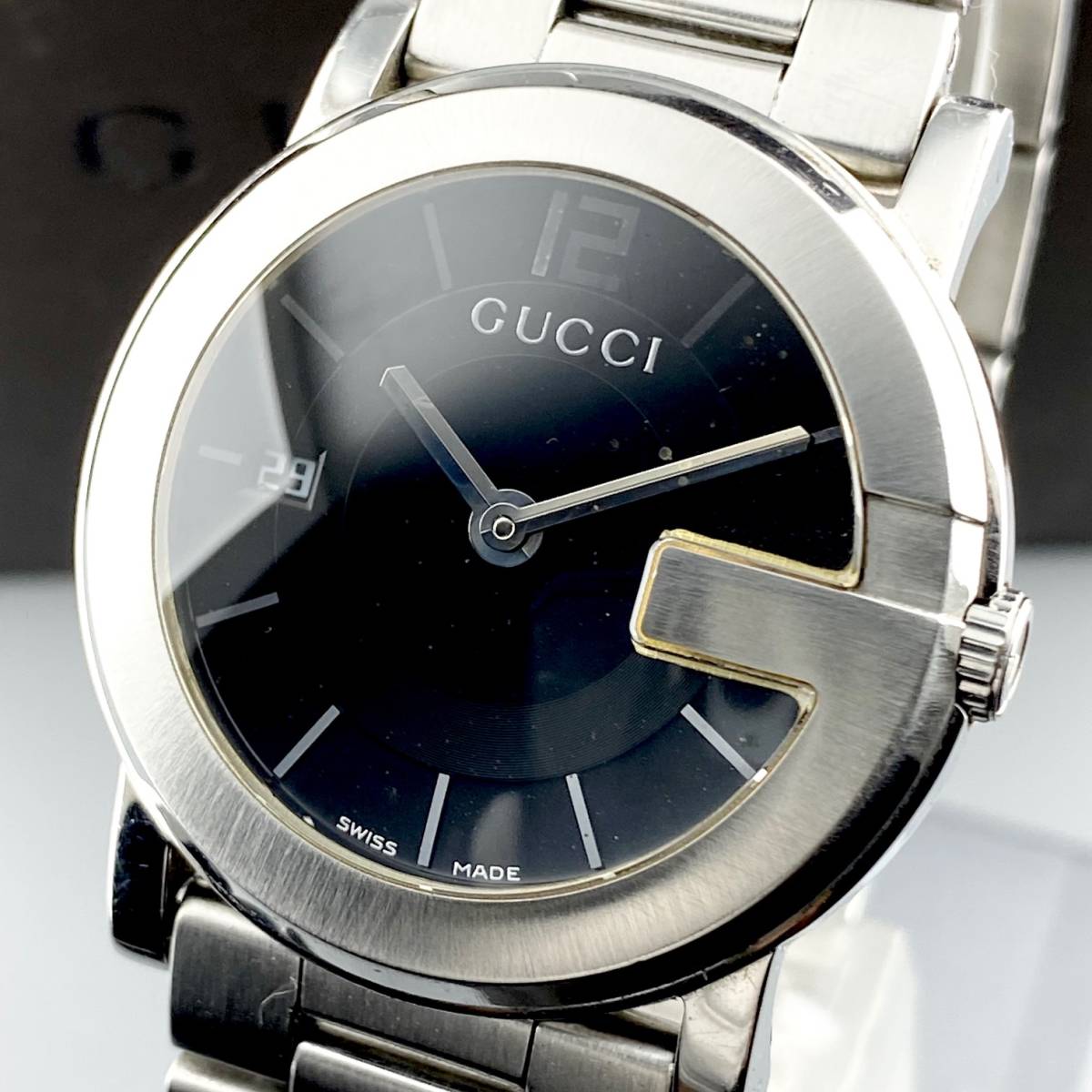 GUCCI 101J グッチ メンズ時計 稼働品 ブラック文字盤 新品社外ベルト 