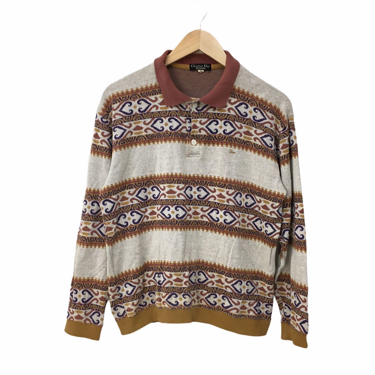 H321 高級 Christian Dior Monsieur クリスチャン ディオール 長袖 ニット セーター トップス ベージュ系 柄 ブランド 服 メンズ M セーター 売買されたオークション情報 Yahooの商品情報をアーカイブ公開 オークファン Aucfan Com