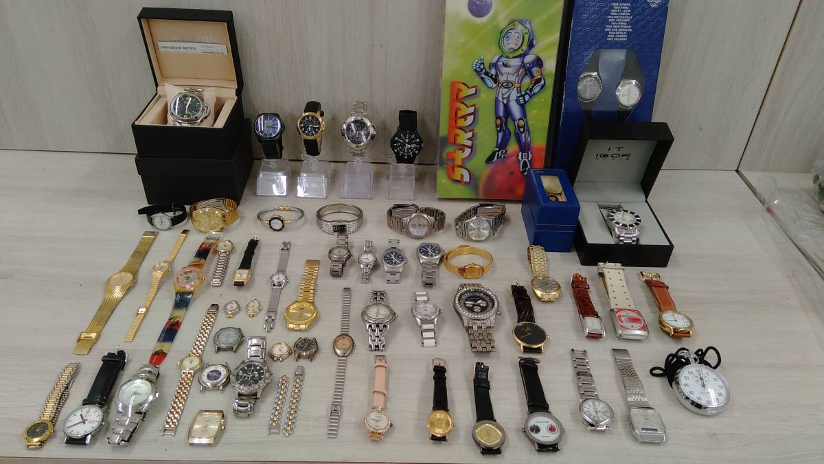 ジャンク 腕時計 まとめて55点 FREDERIQUE CONSTANT LUMINOX SEIKO ORIENT CYMA CONTAX ELGIN MONDAINE CK PAULSMITH SWATCH