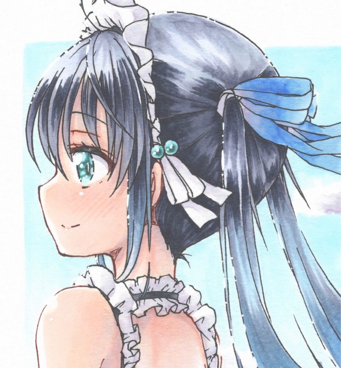 同人手描きイラスト☆艦これ☆艦隊これくしょん☆涼風☆メイド水着☆B5
