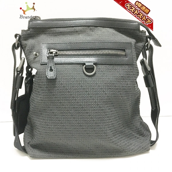 ヒューゴボス HUGOBOSS ショルダーバッグ - ジャガード×レザー ダークグレー×黒 バッグ BOSS HUGO ヒューゴボス クロス リポーターバッグ ヒューゴボス)