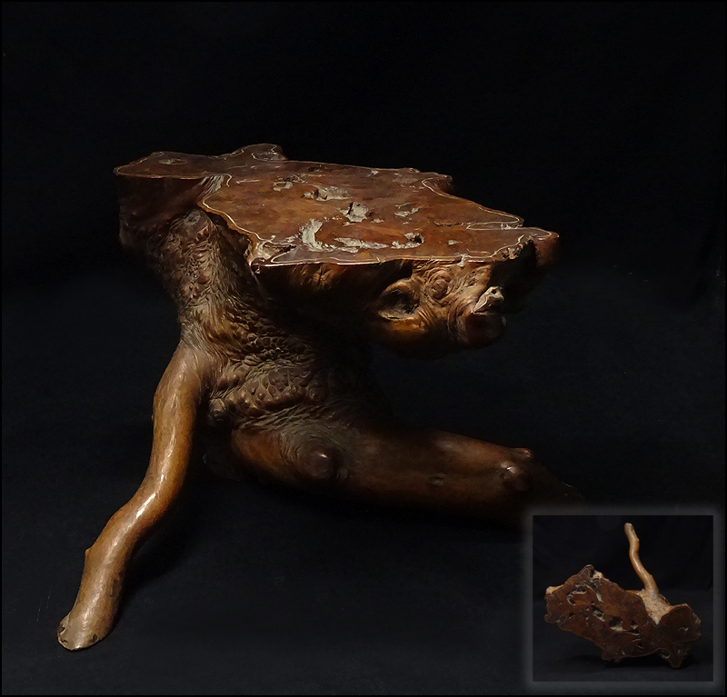 緑屋i□ 時代物 自然木 変木 縁取 飾台 飾卓 高約16.4cm 唐物 中国古玩