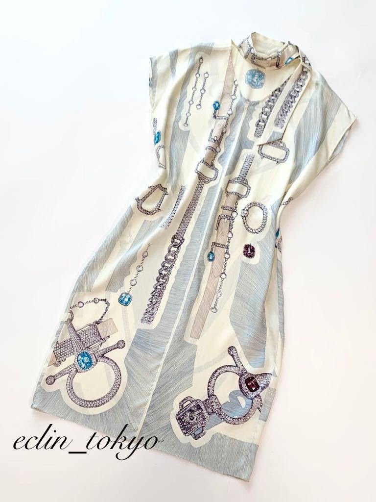 E2557 Hermes エルメス 大 宝石ベルト柄 最高級 シルク100 カレ スカーフ ワンピース 34 ツイルレーヌ 首元 ツイリー仕立て ワンピース ロング 売買されたオークション情報 Yahooの商品情報をアーカイブ公開 オークファン Aucfan Com