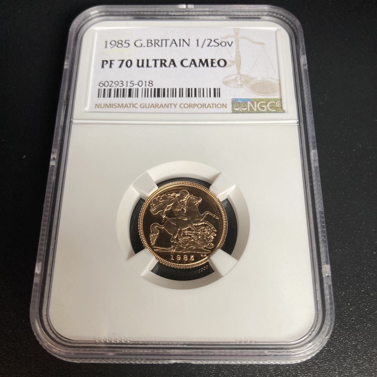 1円出品【希少 最高鑑定】1985年 イギリス ハーフソブリン金貨 セント