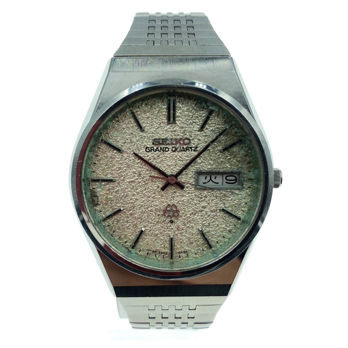 ◇稼働品 SEIKO GRAND QUARTZ 9943-8030 デイデイト シルバー文字盤 SS 