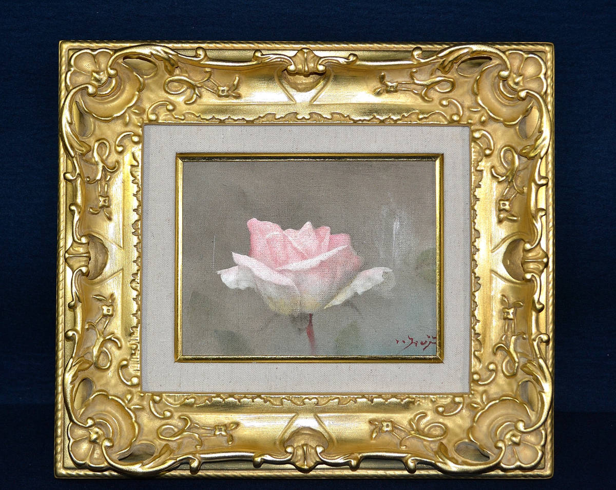 リアリズム現代巨匠【藤井勉】 油彩『一輪 薔薇F0号』真作 洋画家 秋田県